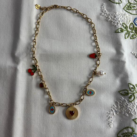 Love and Fruits Darling Charm Necklace NWT Gold Wide Chain Links Boho Hippie - Picture 6 of 8